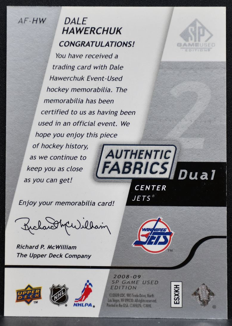 2008-09 SP Game Used Authentic Fabrics Dual Dale Hawerchuk Jets Jersey 0837