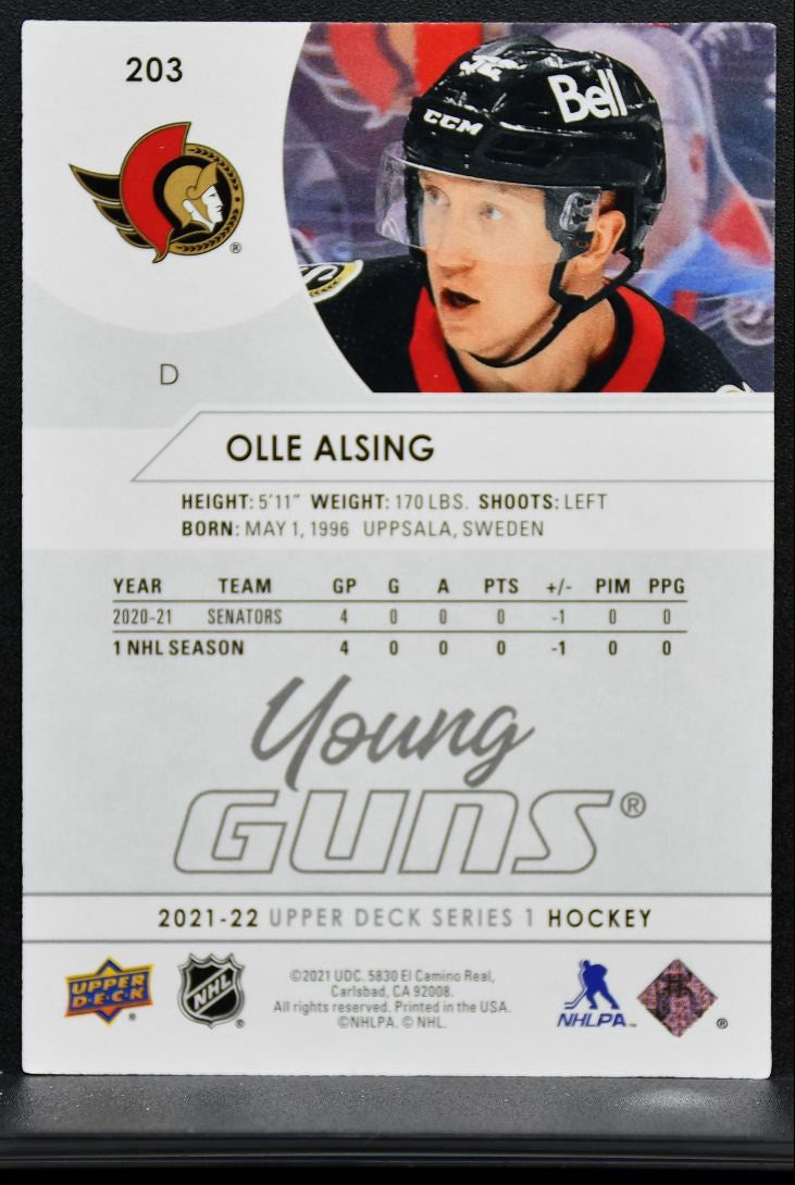 2021-22 Upper Deck Series 1 Young Guns Olle Alsing 203 Ottawa Senators RC 8822