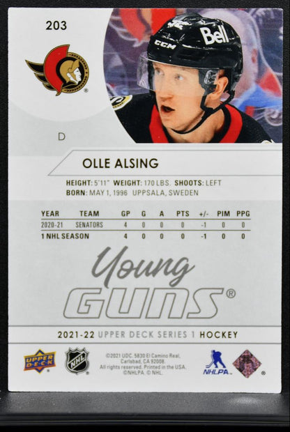 2021-22 Upper Deck Series 1 Young Guns Olle Alsing 203 Ottawa Senators RC 8822