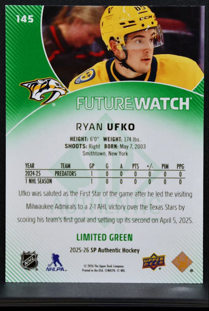 2025-26 SP Authentic Future Watch Limited Green Ryan Ufko RC 098/199 8365