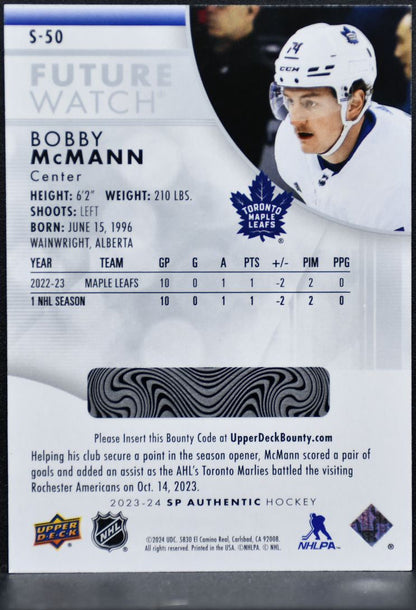 2023-24 SP Authentic Future Watch Spectrum FX Bobby McMann Maple Leafs RC 6414