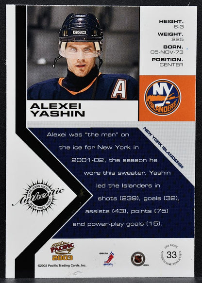 2002-03 Pacific Jersey Alexei Yashin 33 New York Islanders Jersey 3445