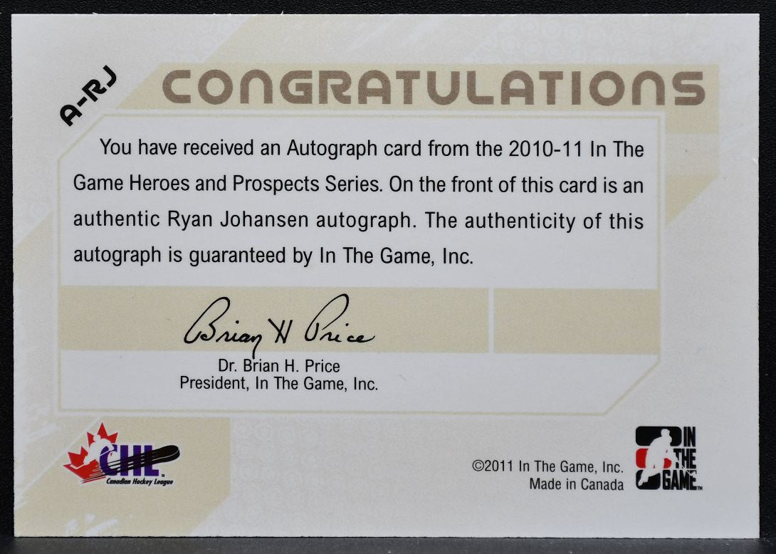2010-11 In The Game Heroes and Prospects Autographs Johansen Auto 1858