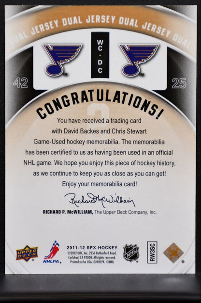 2011-12 SPx Winning Combos David Backes/Chris Stewart WC-DC Blues Jersey 5777