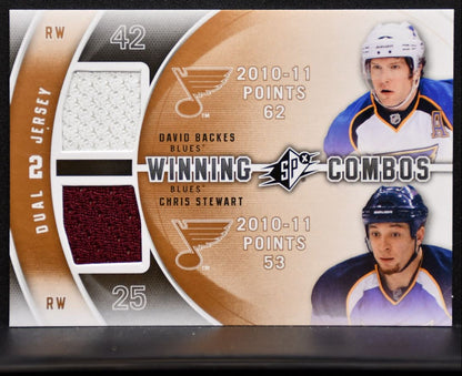 2011-12 SPx Winning Combos David Backes/Chris Stewart WC-DC Blues Jersey 5777