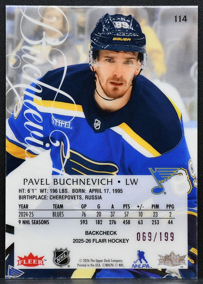 2025-26 Flair Backcheck Variant Pavel Buchnevich 114 Blues 069/199 2096