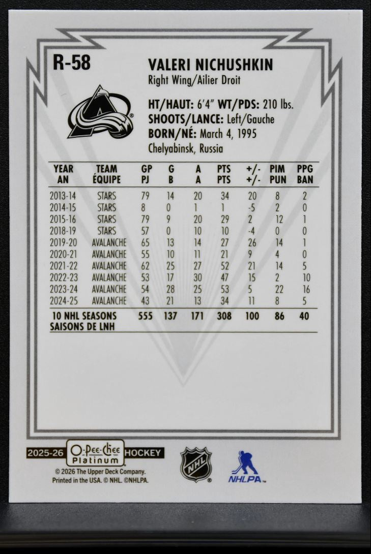 2025-26 O Pee Chee Platinum Retro Valeri Nichushkin R-58 Colorado Avalanche 7696