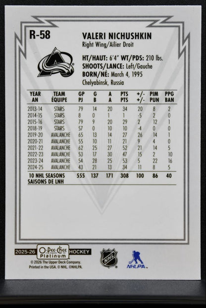 2025-26 O Pee Chee Platinum Retro Valeri Nichushkin R-58 Colorado Avalanche 7696