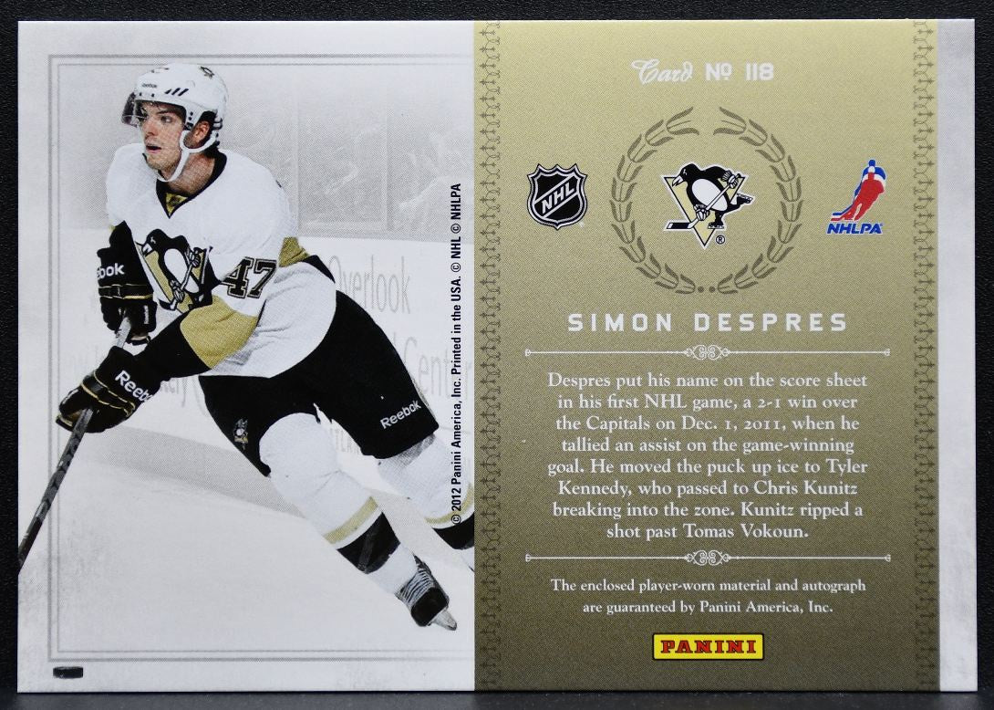 2011-12 Panini Rookie Anthology Treasures Patches Auto Despres Auto Jersey 2362