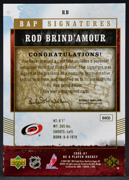 2006-07 UD Be A Player BAP Signatures Rod Brind'Amour RB Auto