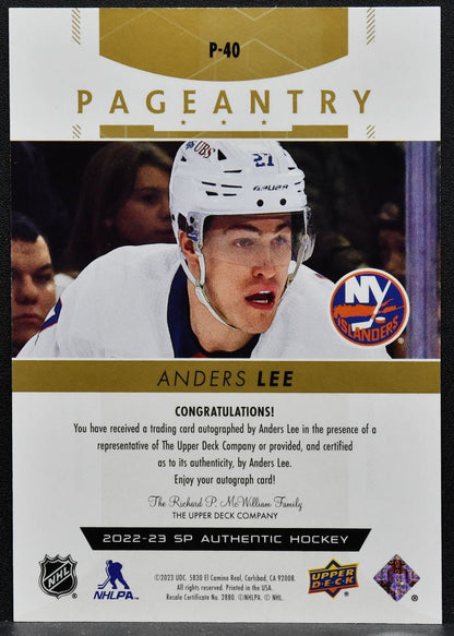 2022-23 SP Authentic Pageantry Anders Lee P-40 New York Islanders Auto 4090