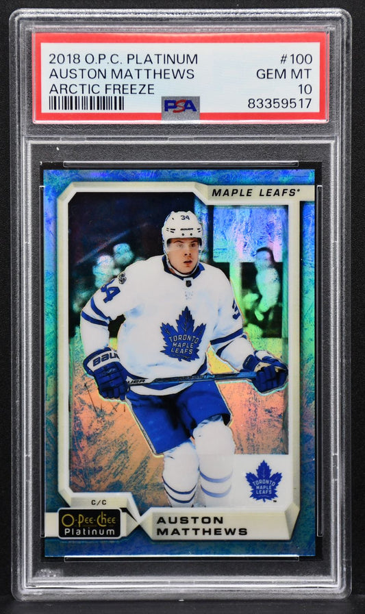 2018-19 O-Pee-Chee Platinum Arctic Freeze Auston Matthews 100 60/79 PSA 10