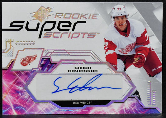 2023-24 SPx Rookie Superscripts Simon Edvinsson SSR-SE Detroit Red Wings RC Auto