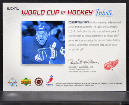 2004-05 Upper Deck World Cup Tribute Nicklas Lidstrom Red Wings Jersey 1908
