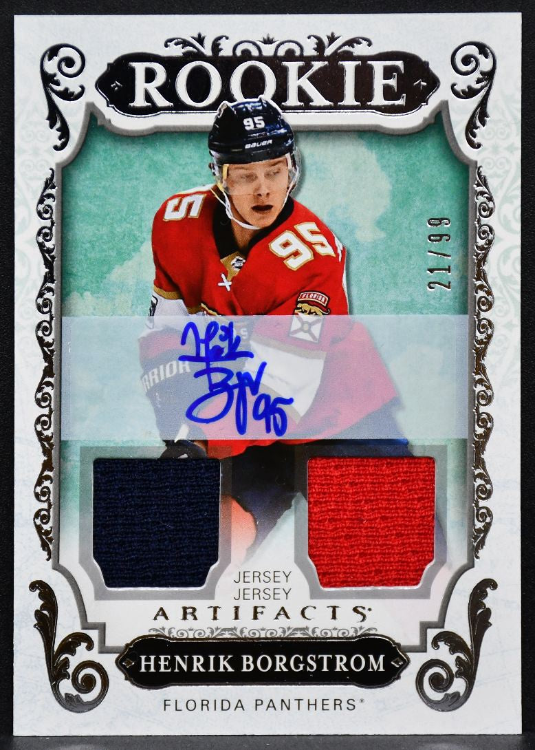 2018-19 UD Artifacts Rookie Auto Material Silver Borgstrom RC Auto Jersey 0961