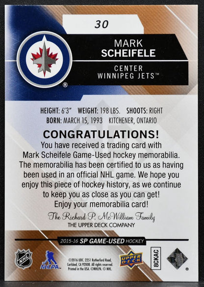 2015-16 SP Game-Used Jersey Mark Scheifele 30 Winnipeg Jets Jersey 3698