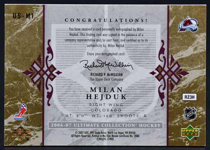 2006-07 UD Ultimate Collection Ultimate Signatures Milan Hejduk US-MI Auto