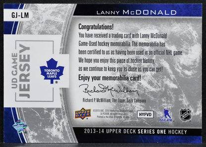 2013-14 UD Series 1 UD Game Jersey Lanny McDonald Maple Leafs Jersey 8375