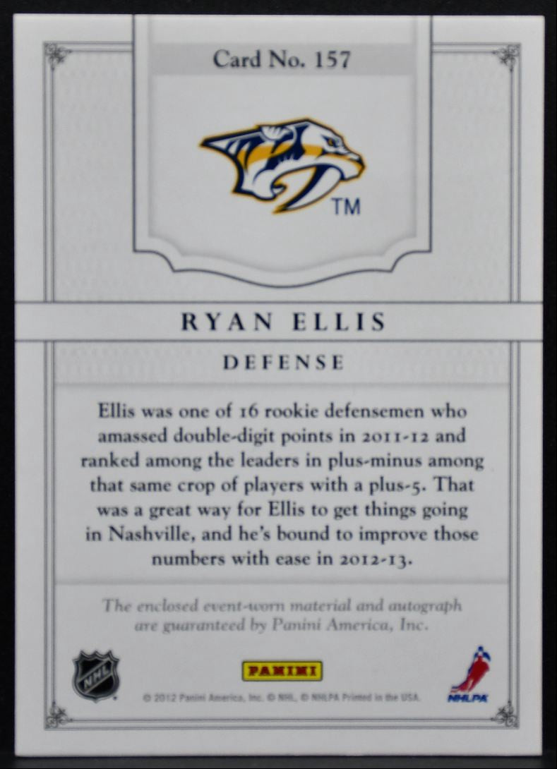 2012-13 Panini Dominion Patch Auto Ryan Ellis Predators Auto 180/199 Patch 0550