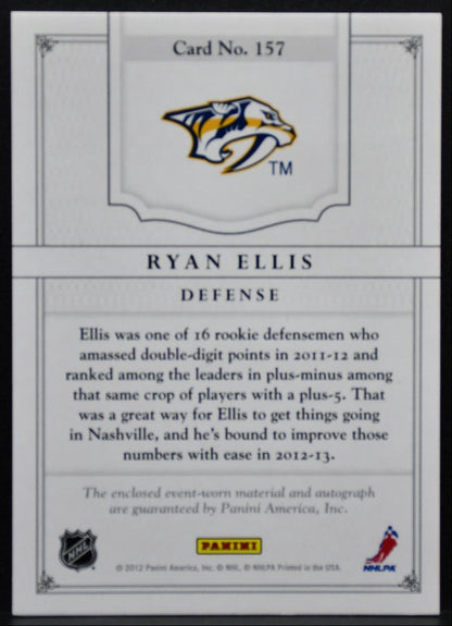 2012-13 Panini Dominion Patch Auto Ryan Ellis Predators Auto 180/199 Patch 0550