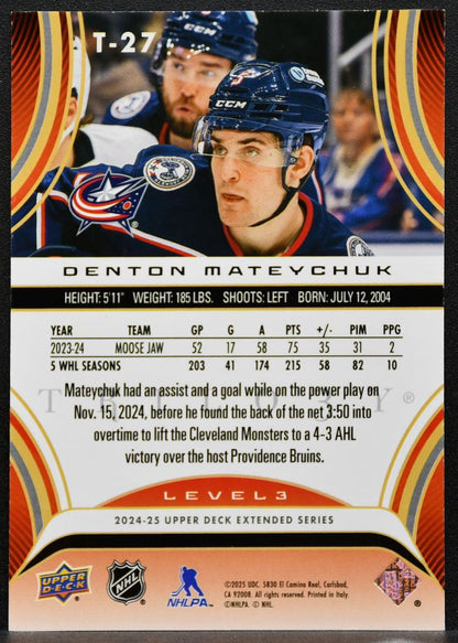 2024-25 UD Extended Series Trilogy Premieres Rookie Level 3 Mateychuk RC 3677