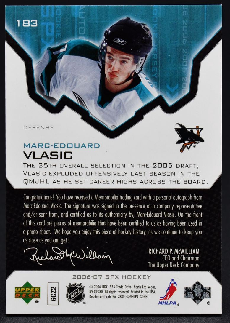 2006-07 SPx Autograph Rookie Jersey Vlasic 183 RC Auto 0740/1299 Jersey