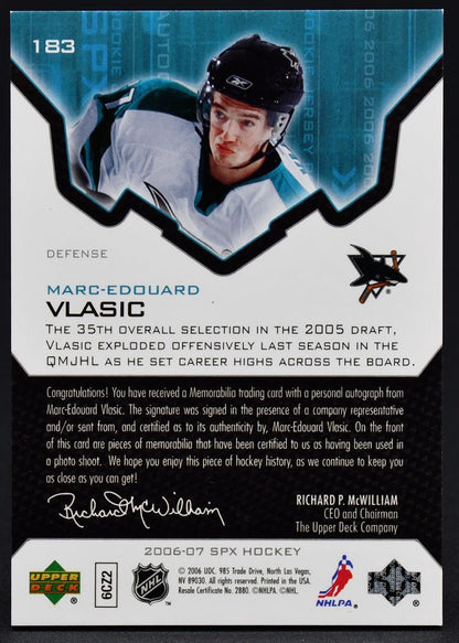 2006-07 SPx Autograph Rookie Jersey Vlasic 183 RC Auto 0740/1299 Jersey