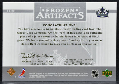 2005-06 Upper Deck Artifacts Frozen Silver Dustin Brown FA-DU Kings Jersey 9363