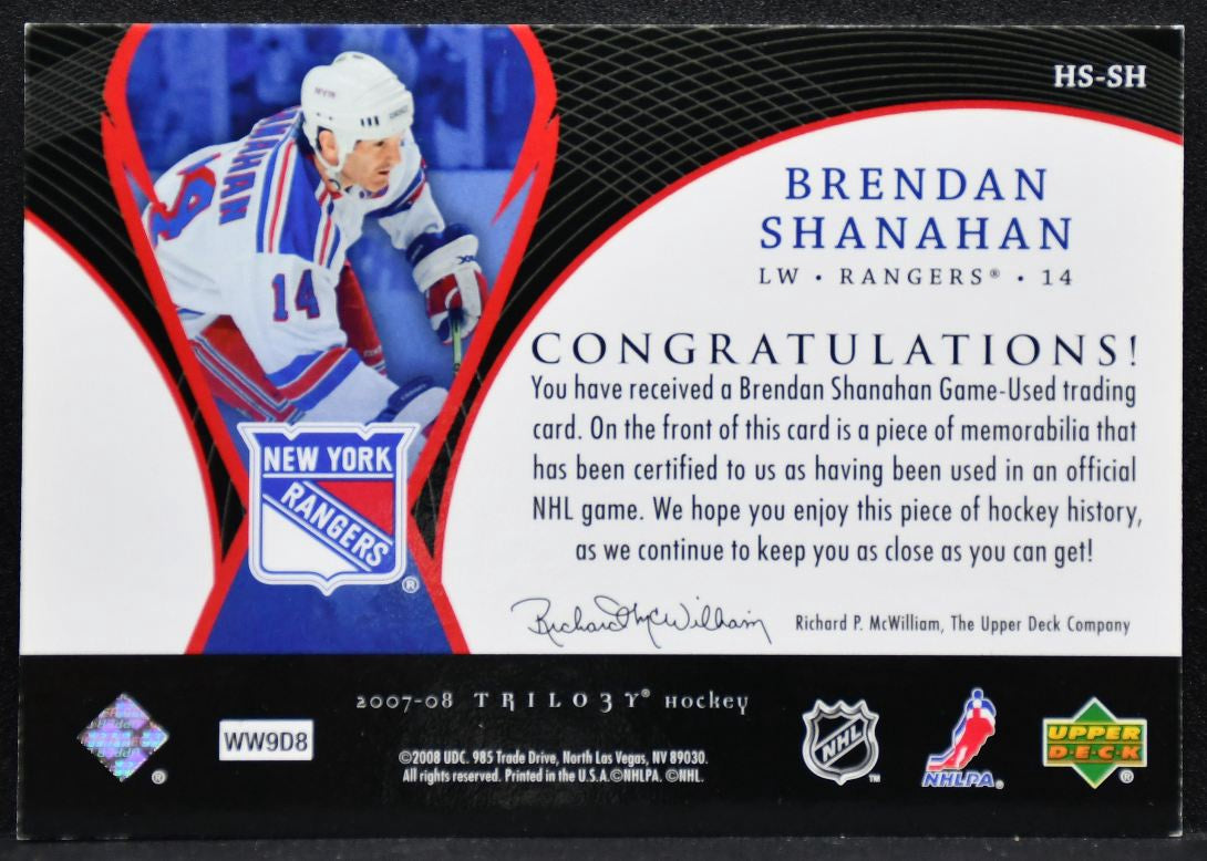 2007-08 UD Trilogy Honorary Swatches Brendan Shanahan HS-SH Rangers Jersey 7638