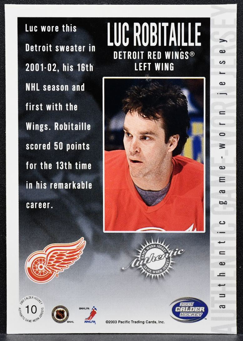 2003-04 Pacific Calder Jersey Luc Robitaille 10 Detroit Red Wings Jersey 0932