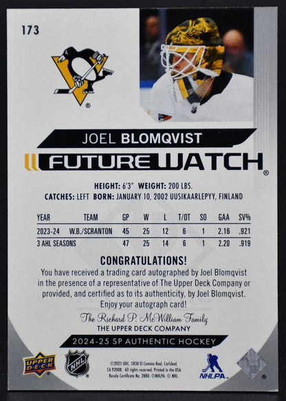 2024-25 SP Authentic Future Watch Horizontal Blomqvist Penguins RC Auto /599