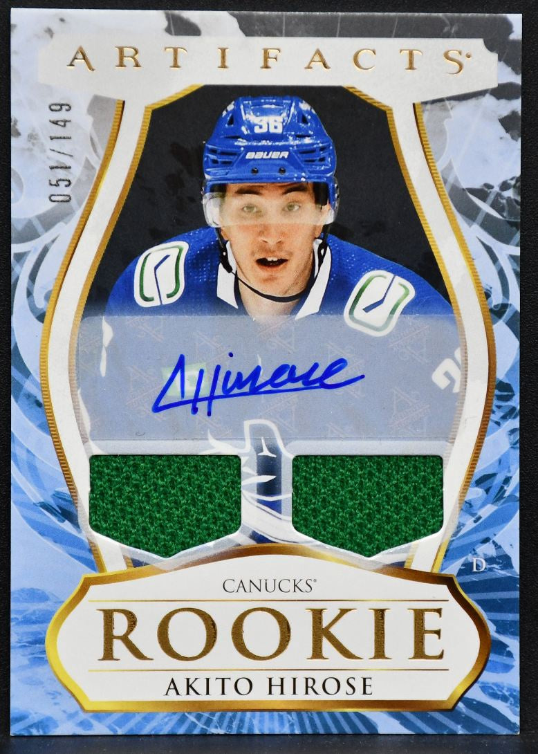 23-24 UD Artifacts Auto Material Gold Akito Hirose Canucks RC Auto /149 Jersey 4979