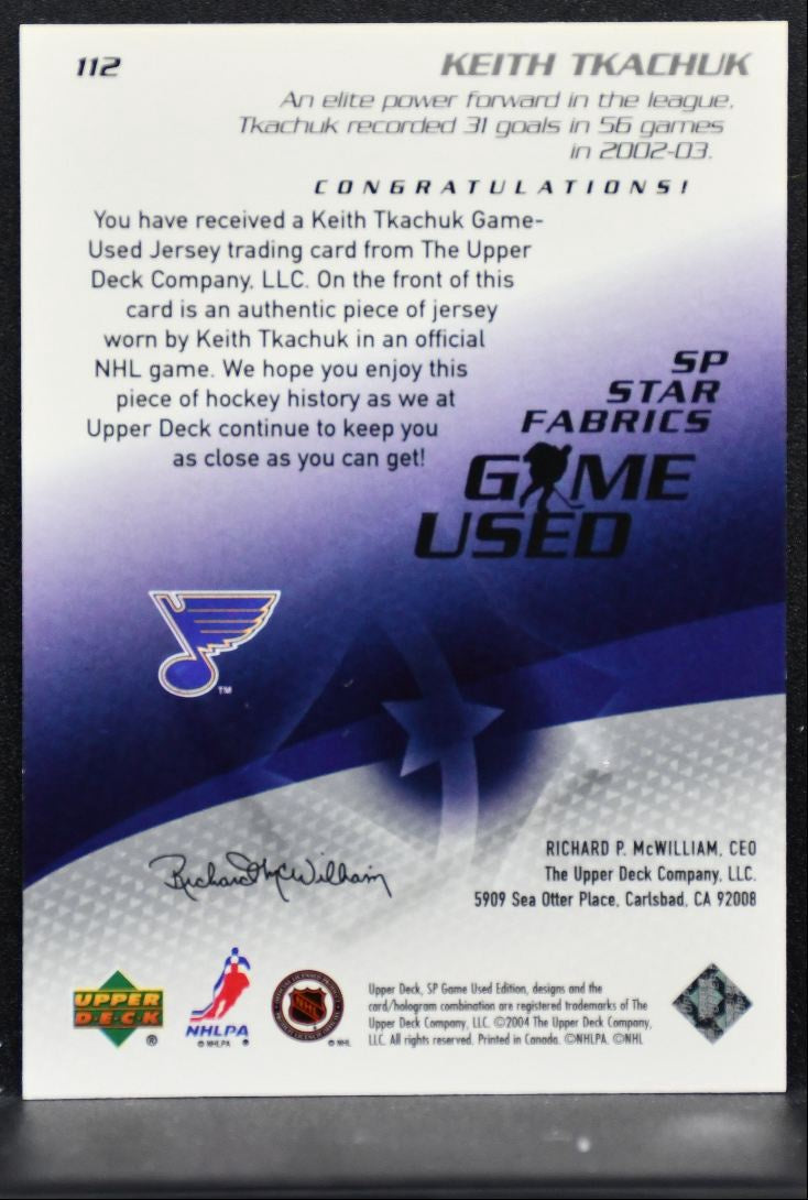 2003-04 SP Game Used Star Fabrics Keith Tkachuk 112 St. Louis Blues Jersey 4091