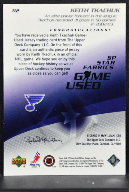 2003-04 SP Game Used Star Fabrics Keith Tkachuk 112 St. Louis Blues Jersey 4091
