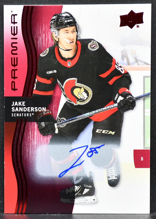 2023-24 UD Premier Auto Jake Sanderson 65 Ottawa Senators Auto