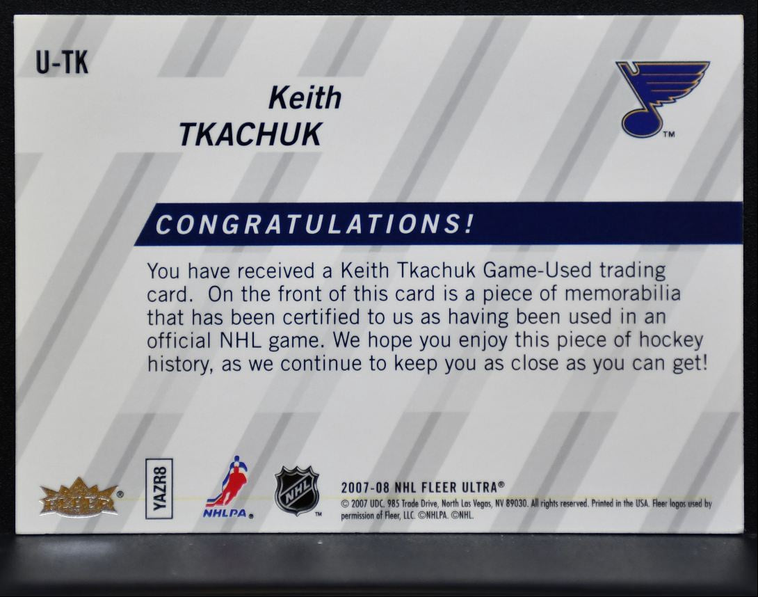 2007-08 Fleer Ultra Uniformity Keith Tkachuk U-TK St. Louis Blues Jersey 5593