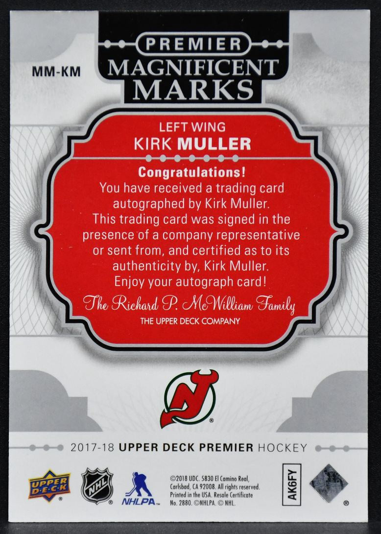 17-18 UD Premier Magnificent Marks Autographs Muller Devils Auto 4191