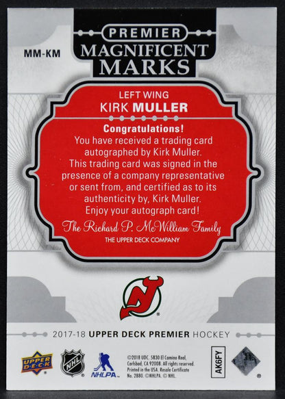 17-18 UD Premier Magnificent Marks Autographs Muller Devils Auto 4191