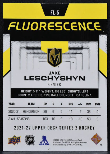 2021-22 UD Series 2 Fluorescence Jake Leschyshyn Golden Knights RC 040/150 8891