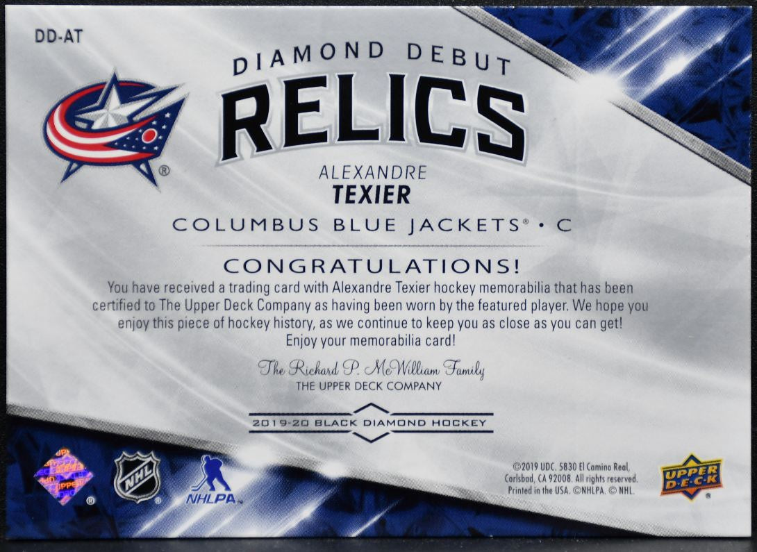 2019-20 UD Black Diamond Debut Relics Texier Jackets RC /349 Jersey 0382