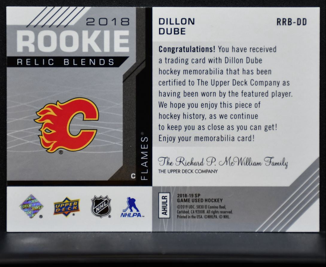 2018-19 SP Game Used 2018 Rookie Relic Blends Dube Flames RC 015/125 Jersey 5913