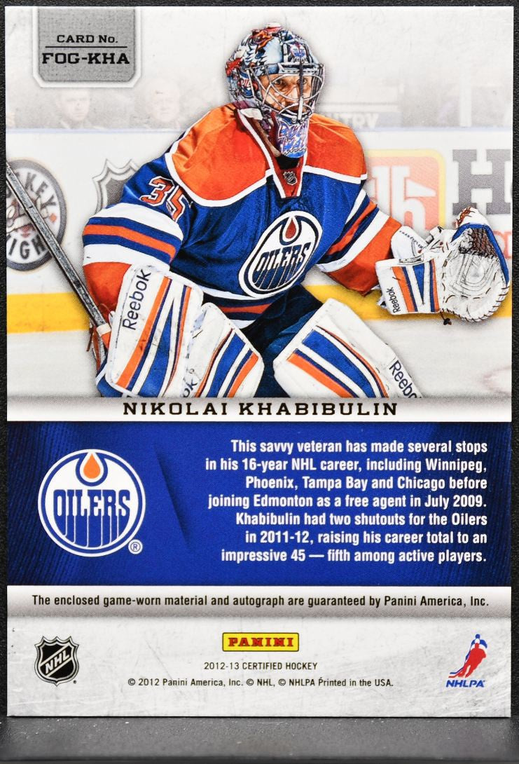 2012-13 Panini Fabric of the Game Mirror Blue Khabibulin Auto /50 Jersey 4764
