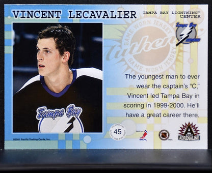 2001-02 Pacific Adrenaline Jersey Vincent Lecavalier 45 Lightning Jersey 6378