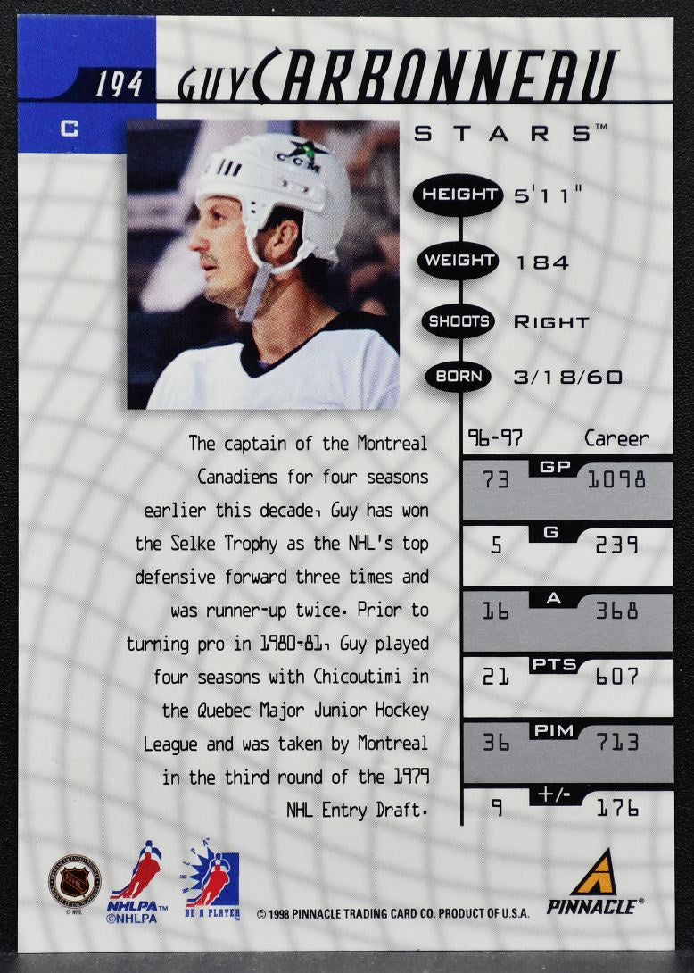 1997-98 Pinnacle Be a Player Autographs Guy Carbonneau 194 Stars Auto 0422