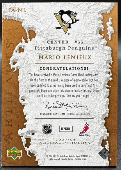 Patch UD Artifacts Frozen Mario Lemieux FA-ML Pittsburgh Penguins 49/50