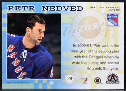 2001-02 Pacific Adrenaline Jerseys Petr Nedved 29 New York Rangers Jersey 5456