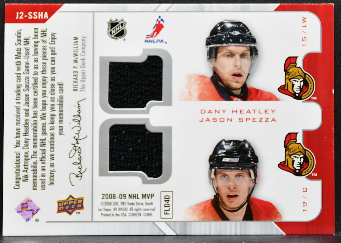 2008-09 UD MVP Two on Jerseys Sundin/Antropov/Heatley/Spezza Jersey 3080