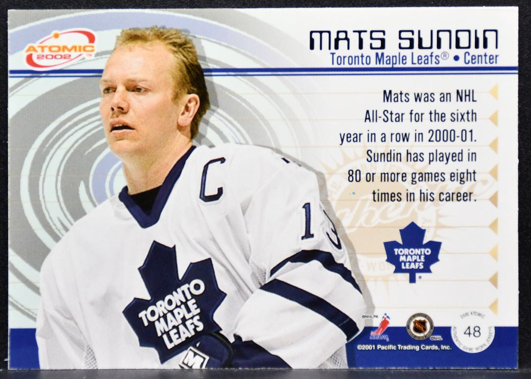 2001-02 Pacific Atomic Jerseys Mats Sundin 48 Toronto Maple Leafs Jersey 7973