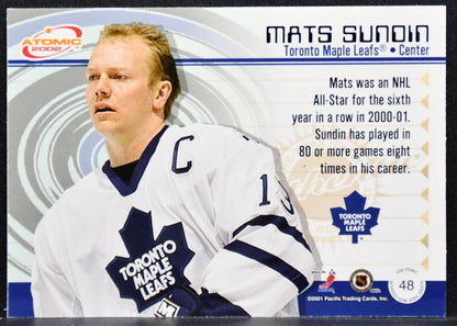 2001-02 Pacific Atomic Jerseys Mats Sundin 48 Toronto Maple Leafs Jersey 7973