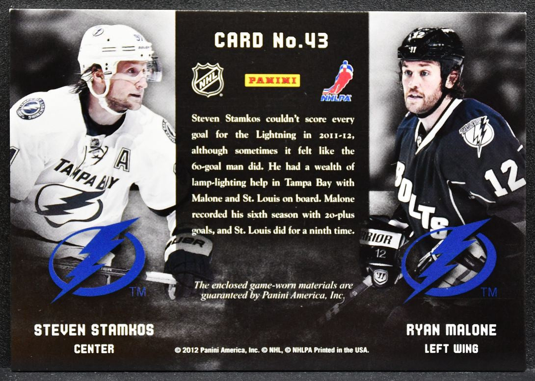 2011-12 Panini Prime Combos Dual Malone/Stamkos Lightning /225 Jersey 3349